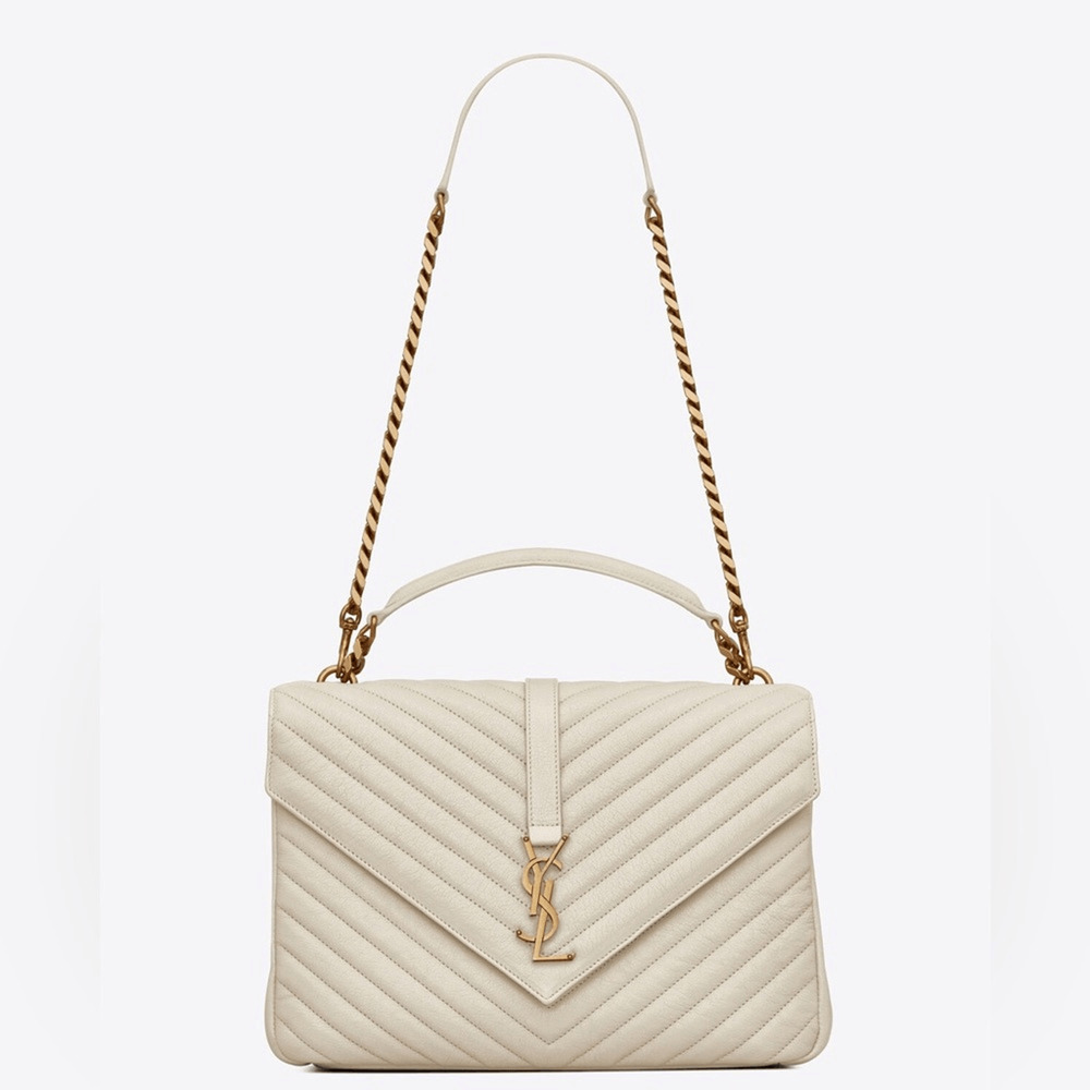 Saint Laurent College Large Chain Bag in Quilted Leather – Crema Soft (YSL)